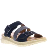 Sandalias Lady Confort Palma con plataforma, tiras de cuero sintético negro y gris con hebillas metálicas.