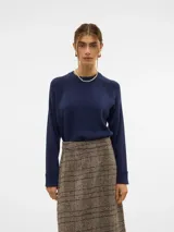Sweater azul marino de punto con cuello redondo y ajuste regular.