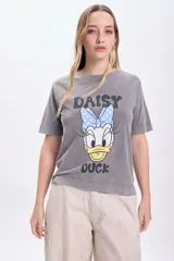 Remera gris oscuro de manga corta con estampa de Daisy Duck.