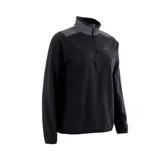 Buzo polar negro de mujer, marca Merrell, con cierre de un cuarto en el cuello y logo bordado en el pecho.