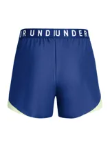 Short deportivo Under Armour Play Up 3.0 color lila con cintura elástica con logo y calza interior blanca.
