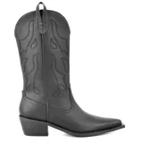 Bota texana de color marrón con diseño decorativo en el caño y tacón bajo, ideal para un look casual.
