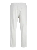 Pantalón de jogging gris claro, de algodón y poliéster reciclado, con cintura elástica ajustable con cordón, corte relajado, tiro medio y logo bordado en la pierna izquierda.