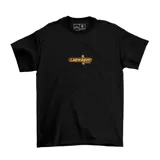 Remera negra de algodón con el logo de la banda de punk rock Lagwagon estampado en color naranja.