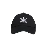 Gorra negra Adidas Originals con logo bordado en blanco en el frente.