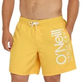 Short de baño amarillo con logo O'Neill estampado en blanco en la pierna izquierda.