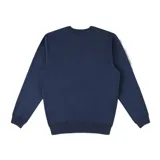 Buzo azul marino de corte clásico con cuello redondo y puños y cintura acanalados. Estampa pequeña con el logo de la marca en el pecho.