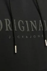 Canguro negro con capucha y cordones ajustables. Estampado frontal con la leyenda "Originals Jack & Jones".
