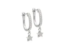 Par de caravanas de plata 925 con diseño de aro con circonias y dije colgante de estrella.