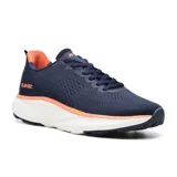 Championes Hi-Tec London H02, color azul marino con detalles en naranja y suela blanca.