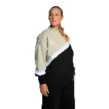 Buzo de dama Umbro Lyra color beige, negro y blanco, con cuello alto y logo estampado en el pecho.