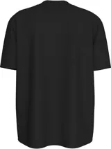 Remera negra de algodón regenerado con cuello redondo y logo Calvin Klein Jeans brillante en el frente.