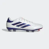 Championes de fútbol Adidas Copa Pure 2 Pro, color blanco con detalles en azul y rojo.