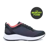 Championes deportivos grises con detalles en lila, capellada de mesh y suela blanca con tecnología memory foam.