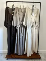 Vestido largo color verde agua, de bambula italiana, con breteles finos y corte suelto.