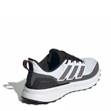 Championes de running Adidas Ultrarun 5 para hombre, diseñados para trail con un exterior impermeable en color blanco y detalles en gris y negro. Cuentan con una mediasuela Bounce 2.0 que ofrece amortiguación y flexibilidad, y una suela Adiwear con tacos para un agarre óptimo en superficies irregulares. Incluyen detalles reflectantes para mayor visibilidad y están fabricados parcialmente con materiales reciclados.