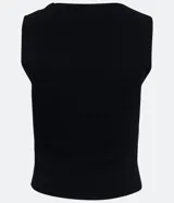 Blusa cropped naranja de punto con escote cuadrado y bretel ancho.