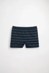 Boxer azul marino con rayas horizontales blancas, confeccionado en microfibra.