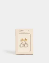 Set de dos pares de aros argollas de acero quirúrgico, un par dorado pequeño y un par plateado mediano.
