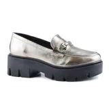 Mocasines plateados con plataforma track negra.