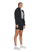 Campera deportiva Under Armour Unstoppable Fleece para mujer, color negro, con capucha, cierre frontal completo y detalles reflectantes.