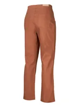 Pantalón de pierna recta color ladrillo, tiro alto y bolsillos estilo carpintero. Confeccionado en algodón orgánico.
