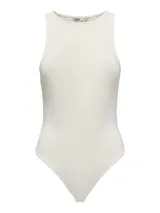 Body blanco sin mangas con cuello redondo y cierre con broches.