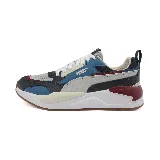 Championes Puma X-Ray 2 Square de estilo urbano y futurista, con capellada de malla gris, refuerzos de cuero sintético azul, blanco y negro, y detalles en rojo.