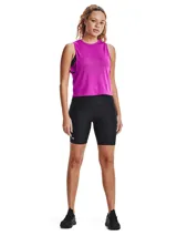 Calza corta de ciclismo Under Armour Tech Bike Short, color azul eléctrico, con cintura alta y logo estampado en la pierna izquierda.