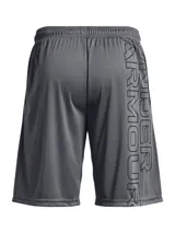 Short deportivo Under Armour Tech WM Graphic, color gris con logo negro en la pierna izquierda.