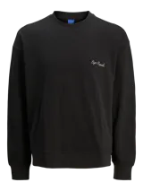 Buzo negro de manga larga con cuello redondo, fit oversize y estampa en la espalda con dibujo de flores en un jarrón.