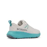 Championes de senderismo Columbia Konos TRS para mujer, color gris claro con detalles en turquesa.