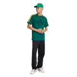 Remera Adidas color verde oscuro con mangas raglán y tres franjas amarillas en los hombros. Presenta un gran logo del trébol de Adidas en el pecho, compuesto por pequeños logos del trébol.