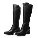 Bota de mujer Bottero de caña alta, color negro, con tacón cuadrado y punta redondeada.
