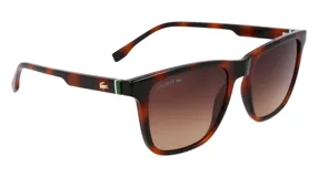 Lentes de sol Lacoste modelo 6041, con montura rectangular de acetato color carey y lentes marrones degradadas.