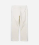 Pantalón de vestir color blanco, confeccionado en algodón con textura cuadriculada. Cuenta con cintura con trabillas, cierre tradicional y bolsillos laterales.