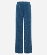 Pantalón wide leg azul con cintura elástica y textura de malla.