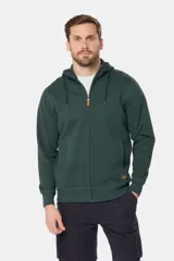 Canguro con cierre y capucha color bordó, confeccionado en felpa de algodón y poliéster.