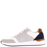 Championes en tonos gris, blanco y azul marino con detalles de color y diseño deportivo.