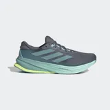 Championes de running Adidas Supernova Rise 2 para hombre, color gris oscuro con detalles en verde azulado y suela con espuma Dreamstrike+ en verde menta y amarillo neón.