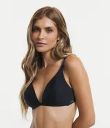 Soutien negro de microfibra con copa triangular, sin aro y tirantes ajustables.