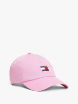 Gorra de béisbol rosa de algodón con logo de Tommy Jeans bordado en el frente.
