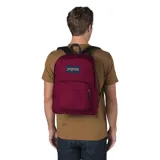 Mochila ultraligera de color rojo cereza, con compartimento principal amplio y bolsillo lateral para botella.