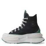 Championes Converse Run Star Legacy CX, de caña alta, color negro con detalles en verde agua y suela de goma blanca con detalles en verde.