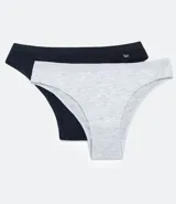Kit de dos bombachas bikini básicas, una negra y otra gris jaspeado.