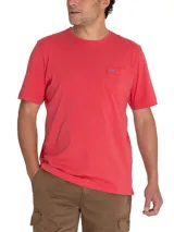 Remera celeste de algodón orgánico, corte regular fit, con cuello redondo y bolsillo en el pecho con logo bordado de la marca.