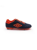 Championes de fútbol Umbro Touch FG, color blanco con detalles en naranja.