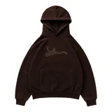 Canguro marrón con capucha, corte oversize y logo bordado en el pecho.