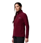 Polar de mujer Columbia, color vino tinto (Rich Wine), con cierre frontal completo y cuello alto. Presenta bolsillos laterales con cierre.