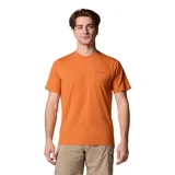 Remera deportiva Columbia Sun Trek de manga corta color naranja, con logo estampado en el pecho. Confeccionada con tejido transpirable y protección solar UPF 50.